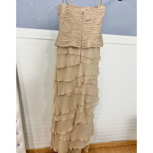 Jovani Vintage Nude Strapless Gown Ruched Bodice and Ruffle - Picture 10 of 15